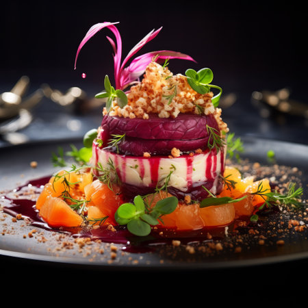 Seafood fine dining, creative composition, minimalistic modern style close upの素材