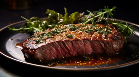 Grilled sliced Beef Steak on a wooden board close upの素材