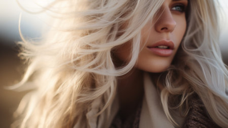 Photo of beautiful woman with magnificent blond hair. Blond Hair, Hair Extension, Permed Hairの素材