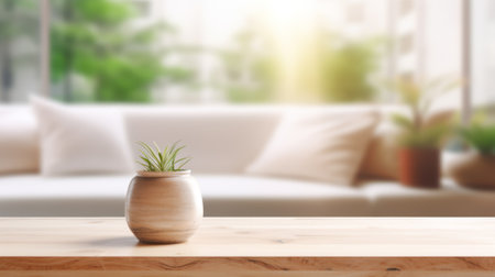 modern minimalistic living room with sofa and table in front of sofa against blurred backgroundの素材