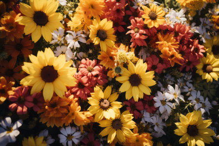 Colorful flower in the field.  Nature background bannerの素材