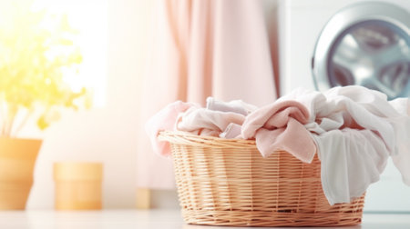 Modern washing machine and laundry basket.の素材