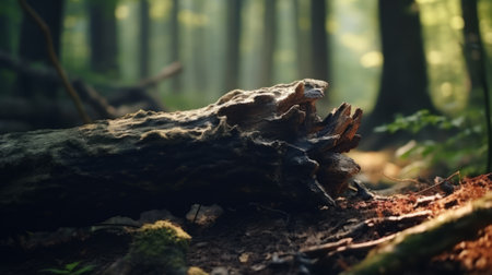 Close up of fallen tree trunk covered with moss, Conservation, ecology, environment conceptの素材