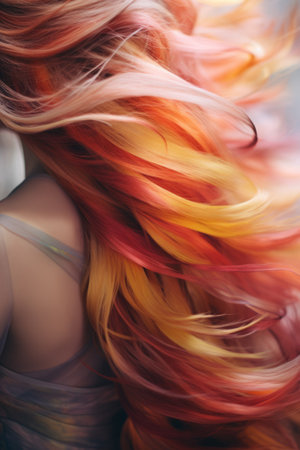 Beauty Fashion Model Girl with Colorful Dyed Hair. woman with thick wavy hair and a variety of shades of color palette. Coloring in different colors. Ombreの素材