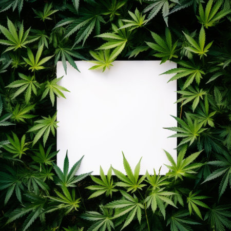 Frame with Cannabis leaves. Background with marijuana isolated on white background. Copy space.の素材