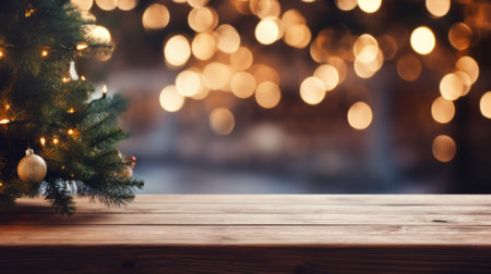 Empty wooden table and bokeh light background.の素材