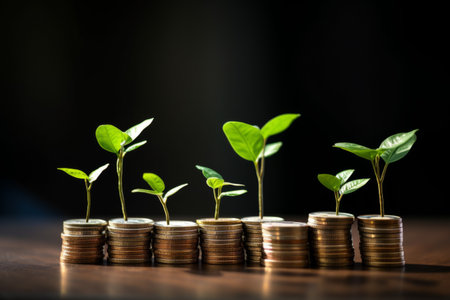 Growing Money - Plant On Coins - Finance And Investment Conceptの素材