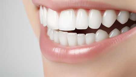 Beautiful female smile after teeth whitening procedure. Dental careの素材