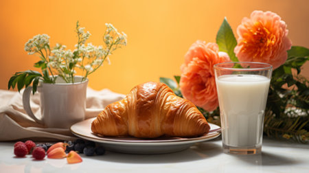 delicious breakfast on the table close upの素材