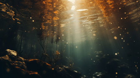 Underwater Sea - Deep Abyss With Sun light, waveの素材