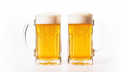 Frosty glasses of light beer set isolated on a white backgroundの素材