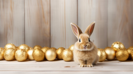 Easter bunny rabbit with colorful eggsの素材