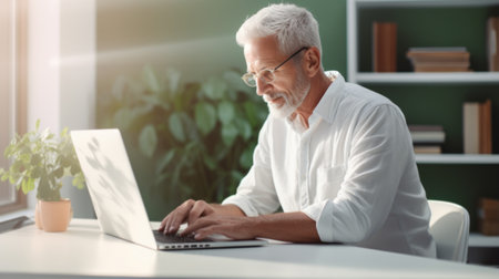Senior person at home using laptop computer, The use of technology by the elderly.の素材