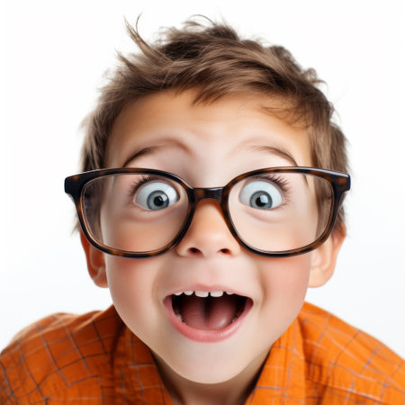 Close-Up Portrait Of Happy Boy amazed with open mouth for surprise, disbelief faceの素材