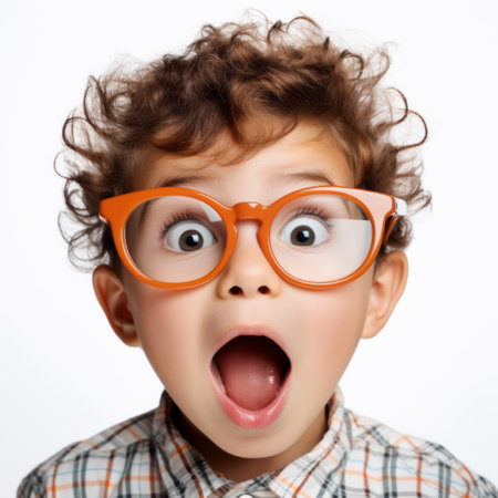Close-Up Portrait Of Happy Boy amazed with open mouth for surprise, disbelief faceの素材