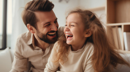 Happy family having fun time at homeの素材