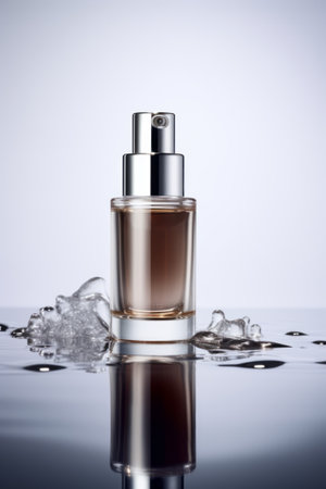 Beauty product bottle mockup, cosmetic container in liquid splash, skincare product packaging front view commercial templateの素材