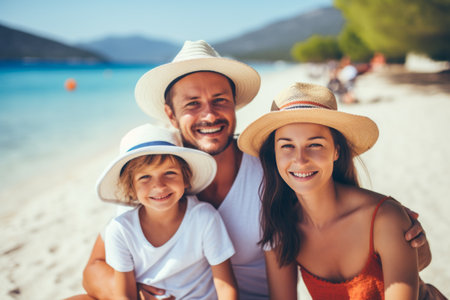 Happy family spending good time at the beach togetherの素材