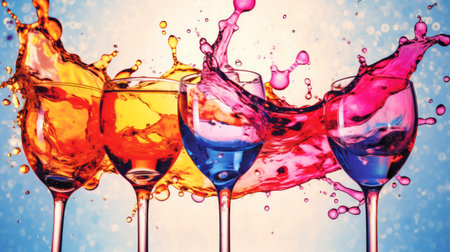 splash. glasses splashed with wine and bright color, cocktail, champagneの素材