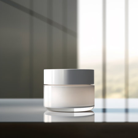 Cosmetic jar glass container with body, face cream. Realistic packaging mockup front viewの素材
