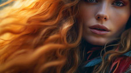 Beautiful woman with multi-colored hair, artistic banner. Concept of beauty, art, fashion, hair style and professional coloringの素材