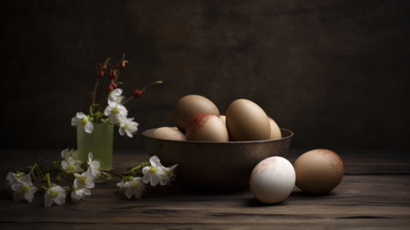 Easter eggs on dark background, Easter celebration concept.の素材