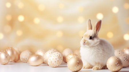 Easter bunny rabbit with colorful eggsの素材