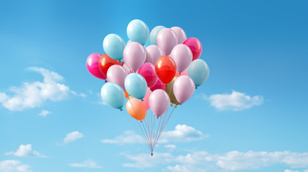 Blue balloons against blue sky. Celebration conceptの素材