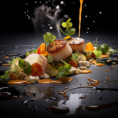 Seafood fine dining, creative composition, minimalistic modern styleの素材