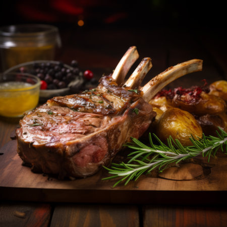 Organic Grilled Lamb Chops with rosemary on a plateの素材