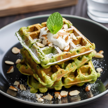 Zucchini waffle, zucchini fritters cooking on waffle maker, vegetarian zucchini pancakesの素材