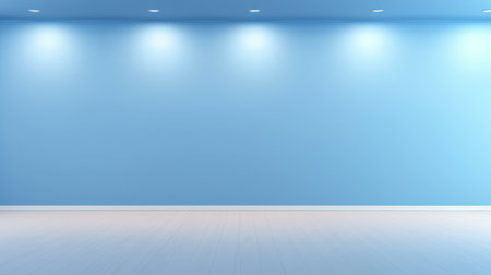 Light blue wall and floor background, stage for product demonstration, mockup.の素材