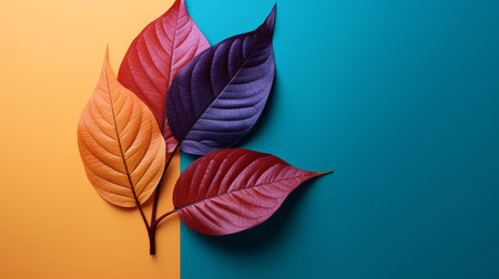 Colorful leat on color background, beautiful textureの素材