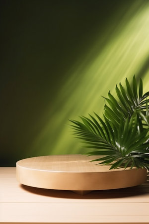 Pedestal for exhibition and tropical plant leaves shadows on wallの素材