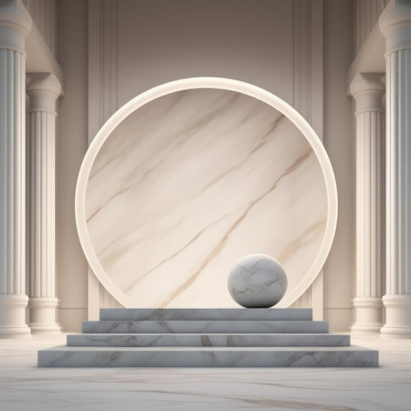 Luxury natural stone podium for showing packaging and product, copy spaceの素材