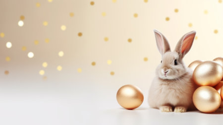 Easter bunny rabbit with colorful eggsの素材