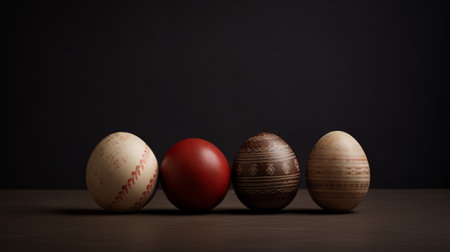 Easter eggs on dark background, Easter celebration concept.の素材