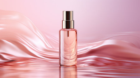 Beauty product bottle mockup, cosmetic container in liquid splash, skincare product packaging front view commercial templateの素材