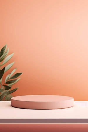 Peach or pink podium stage backdrop for product display stand or used in other designs 3d rendering. 3d illustration template minimal style concept.の素材