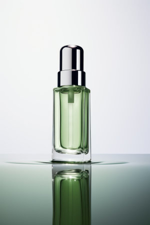 Beauty product bottle mockup, cosmetic container in liquid splash, skincare product packaging front view commercial templateの素材