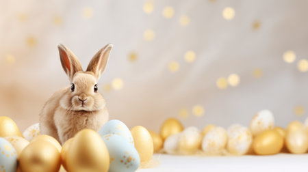 Easter bunny rabbit with colorful eggsの素材