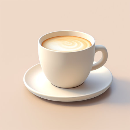 Coffee in white cup on light backgroundの素材
