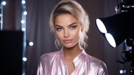 Young female influencer recording a candid video for social media, capturing her lifestyle and setting the latest trends, content creatorの素材