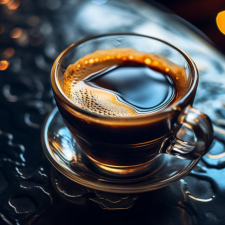 Cup of coffee on dark backgroundの素材