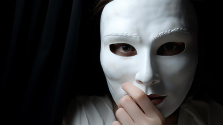A young woman with black and white mask. Mood swings, from happiness to depression, mental health problemsの素材