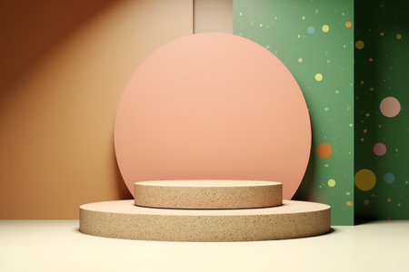Abstract Geometric 3D Rendering Circle Cylinder Podiums Background. Minimalism Pastel Colored Still Life Styleの素材