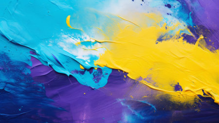 Closeup of abstract rough art painting texture. Blue, purple, black, yellowの素材