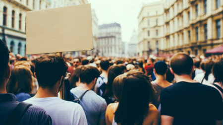 Crowd of anonymous people on street in city center, selective focusの素材