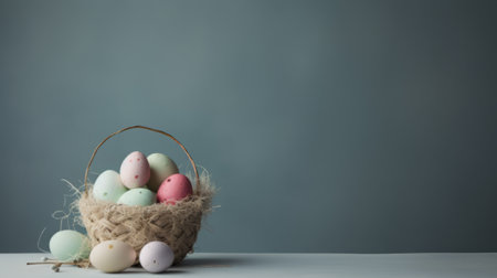 Easter eggs on dark background, Easter celebration concept.の素材