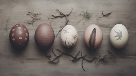 Easter eggs on dark background, Easter celebration concept.の素材
